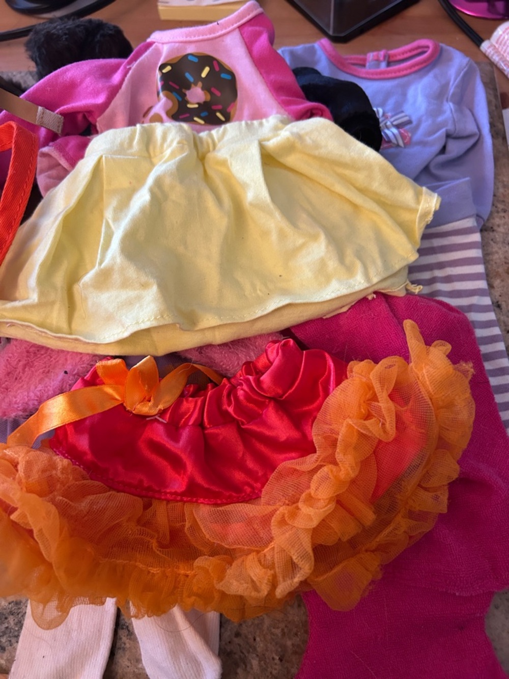 Colorful Doll Clothes Bundle - Yellow Skirt & Pink Orange Tutu